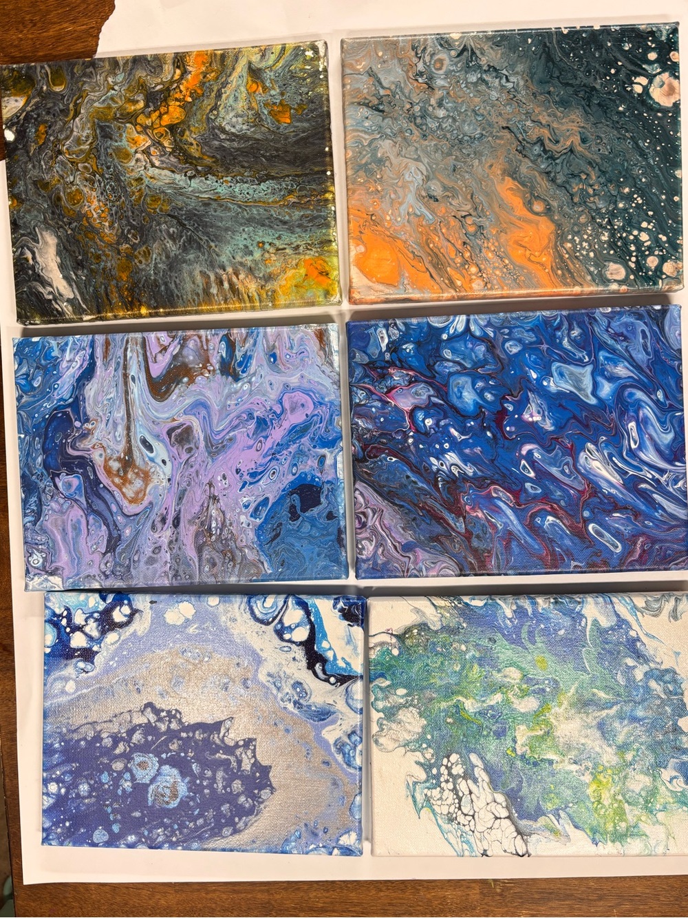 Abstract Fluid Art Canvases in Blue, Purple, Orange, Green, metallic